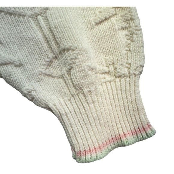 Frankenmuth Woolen Mill Womens Grannycore Sweater Size L Cream Pink Floral Embro - Picture 8 of 10